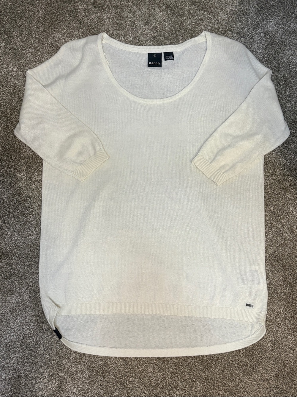 Bench White Scoop Neck High Low Lightweight Fine Knit Sweater Top Small S